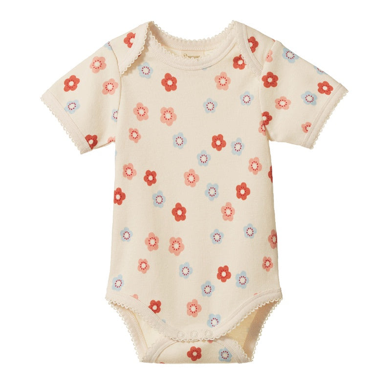 Nature Baby Short Sleeve Bodysuit - Petite Flora Stamp Print