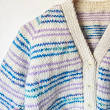 Handknitted Stripe Cardigan L Cream w Lavender and Blue Stripes