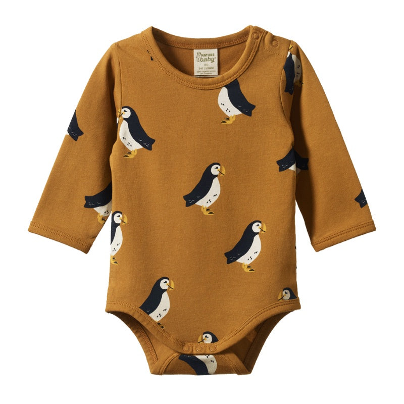 Nature Baby LS Bodysuit - Puffin Toffee Print