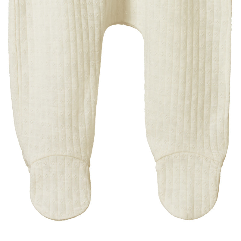 Nature Baby Merino Pointelle Footed Rompers - Natural