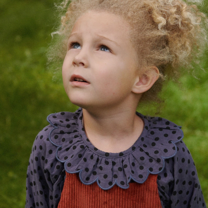 Nature Baby Ruffle Cameron Blouse - Violet Polka Dot