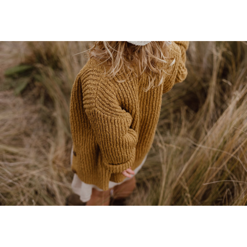 Grown Ribbed Slub Yarn Cardigan - Harvest Gold