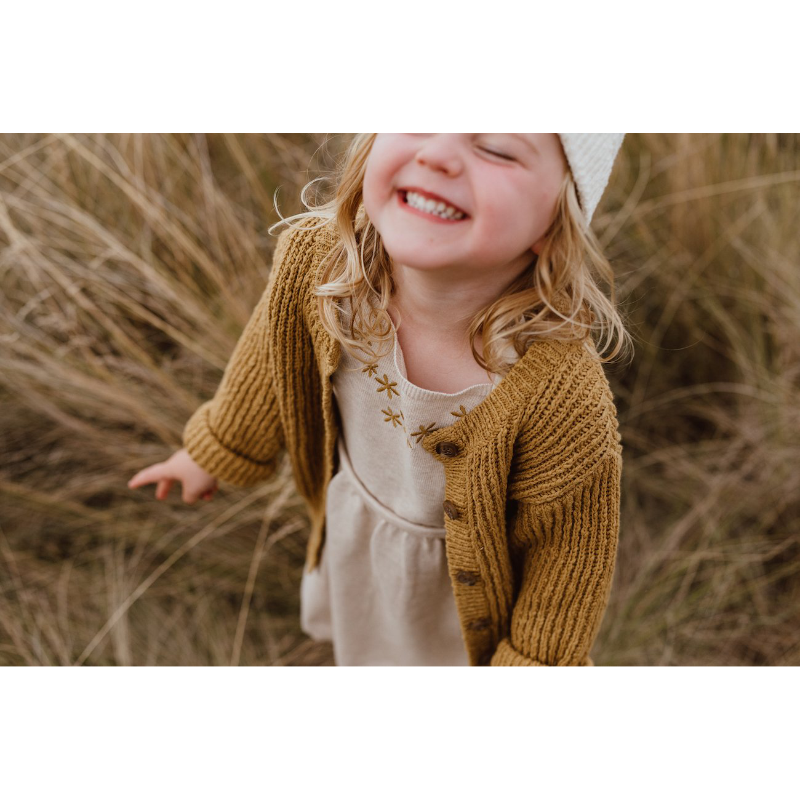 Grown Ribbed Slub Yarn Cardigan - Harvest Gold