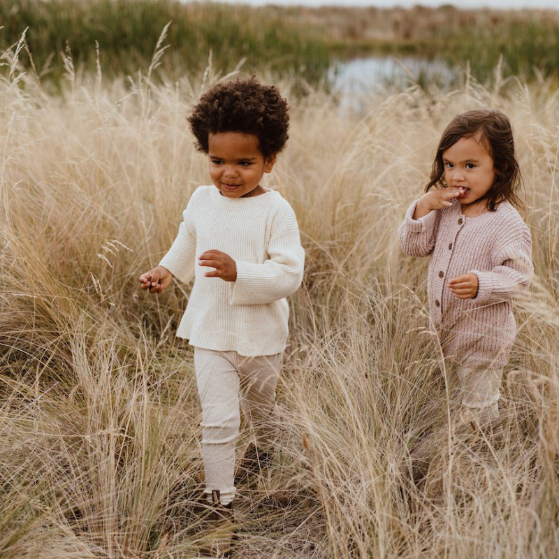 Grown Ribbed Slub Yarn Cardigan - Rose