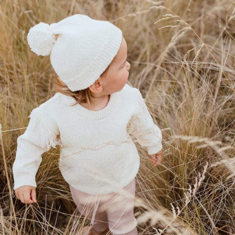 Grown Slub Pom Pom Beanie - Milk