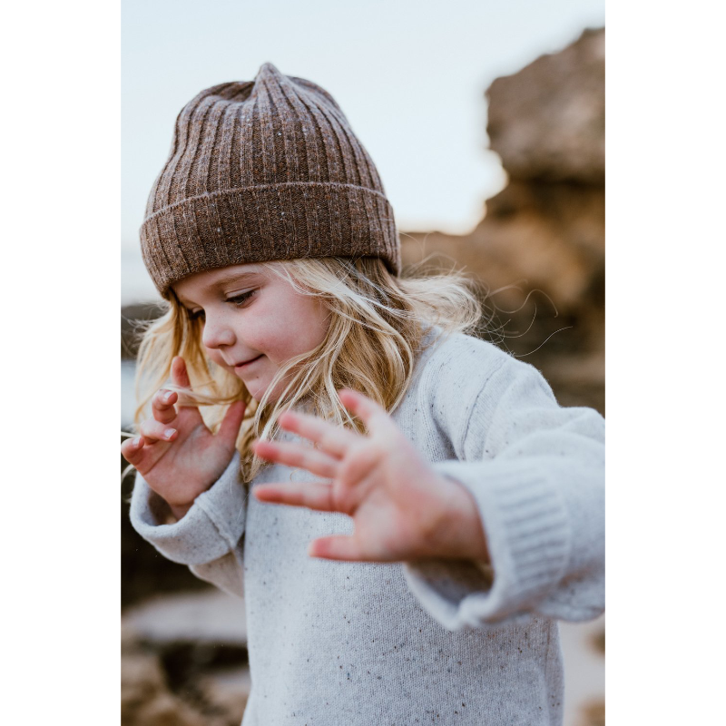 Grown Speckled Merino Rib Beanie - Coffee