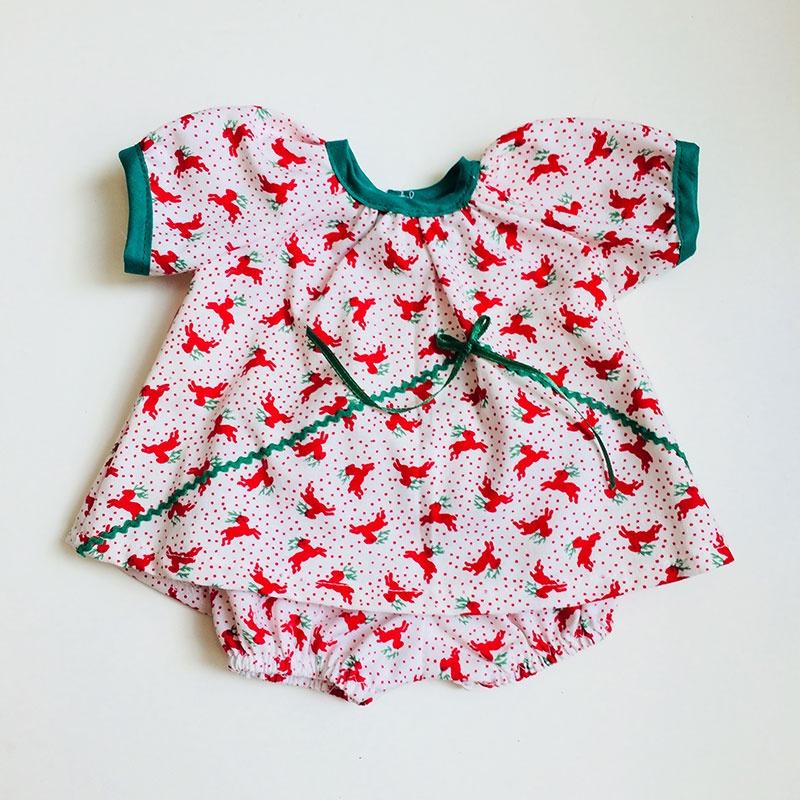 Dolls Dress & Bloomer Set - Christmas Reindeer Pattern