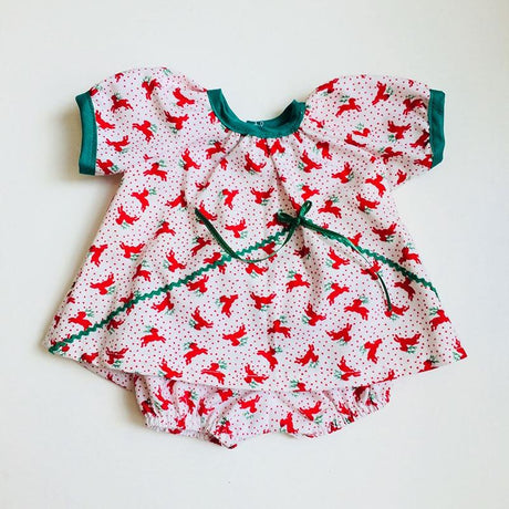 Dolls Dress & Bloomer Set - Christmas Reindeer Pattern