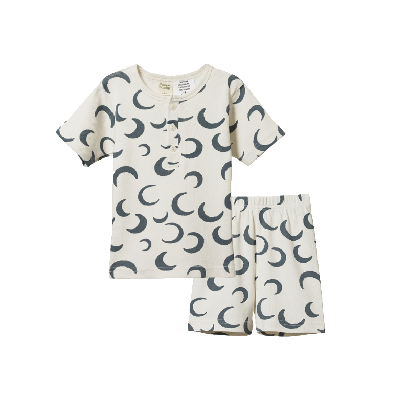 Nature Baby SS Cotton Rib Pyjamas - Cresent Moon