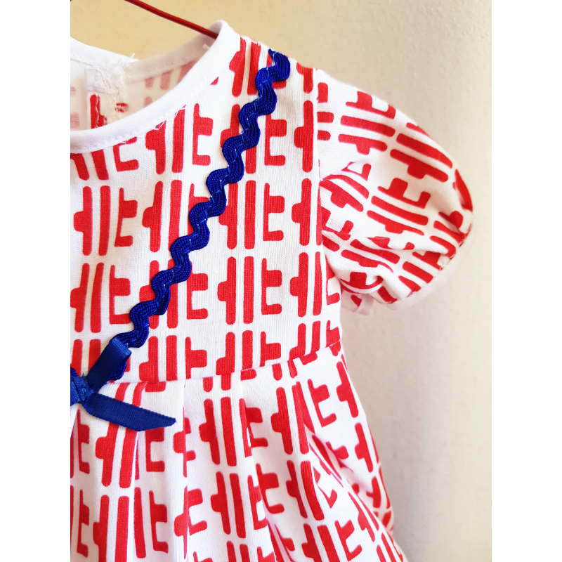 Shorties Doll Dress - White/Navy/Red Pattern large