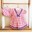 Shorties Doll Dress - White/Navy/Red Pattern
