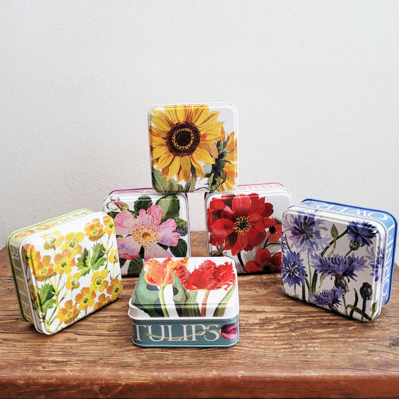 Small Square Tin Case - Flowers