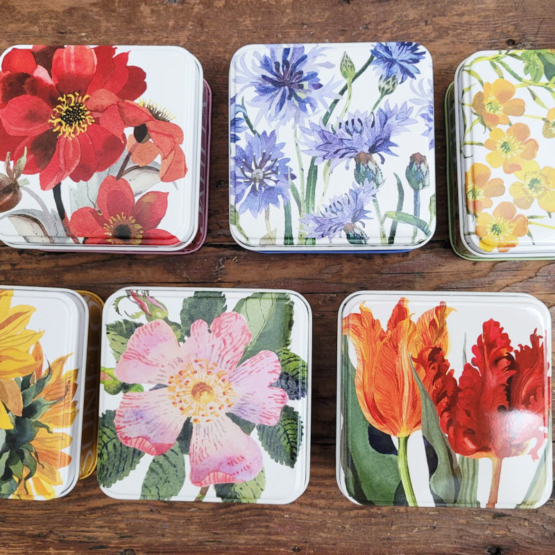 Small Square Tin Case - Flowers