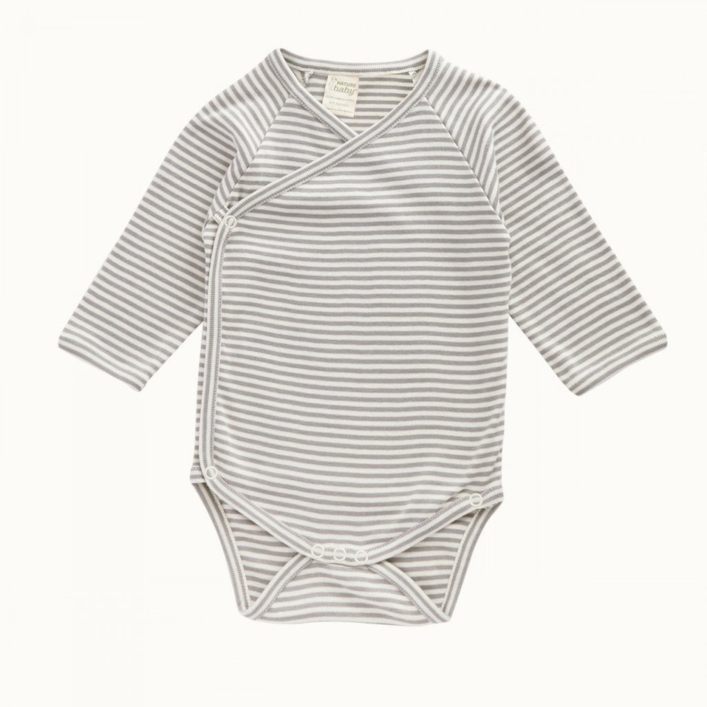 Nature Baby L/S Kimono Bodysuit - Grey Stripe