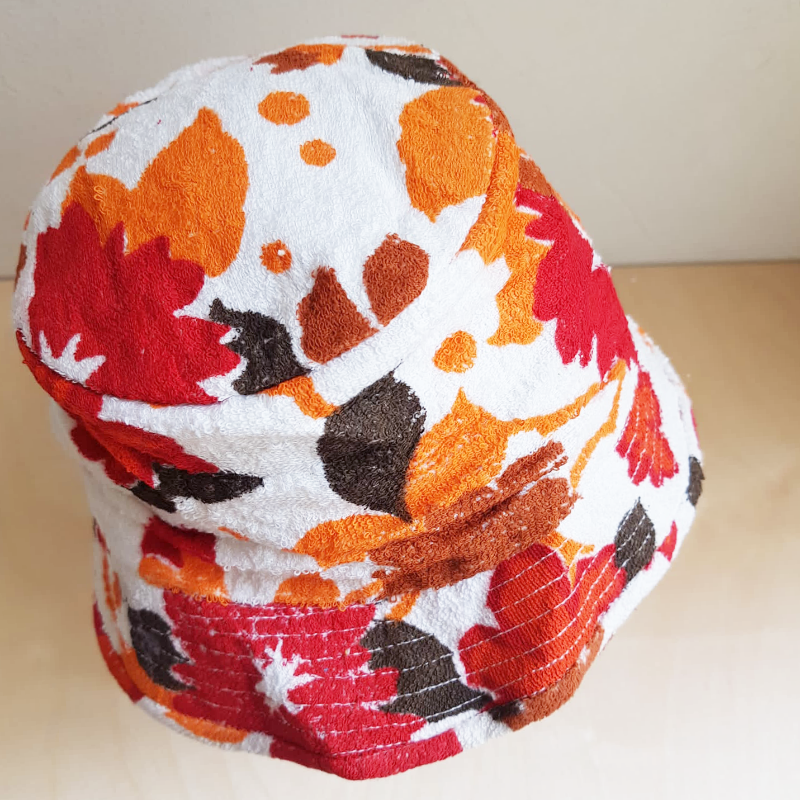 NEW Vintage 70's Floral Terry Towelling Hat - Orange/Red