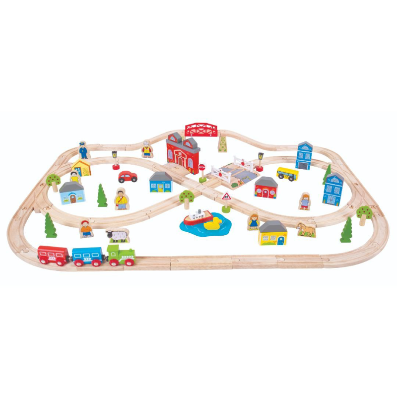 Wooden Town And Country Train Set