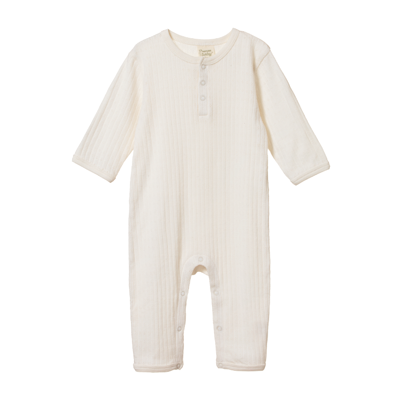 Nature Baby Henley Pyjama Suit - Pointelle