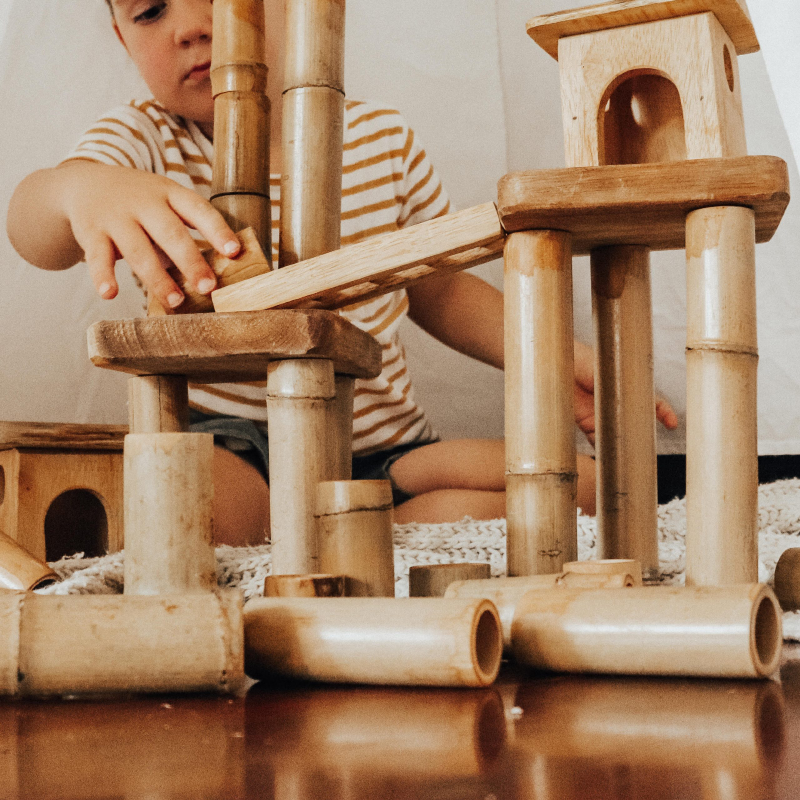 Q Toys Bamboo Building Set With House