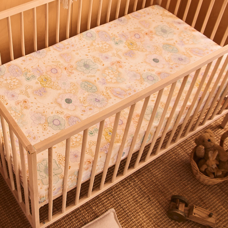 Banabae Hemp/Org Cotton Cot Sheet - Apple Blossom