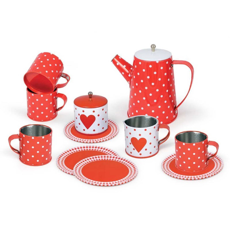 Heart Tin Tea Set W/Mugs
