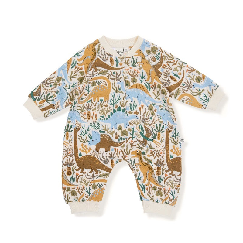 Goldie And Ace Terry Relaxed Romper - Dino Roar Blue