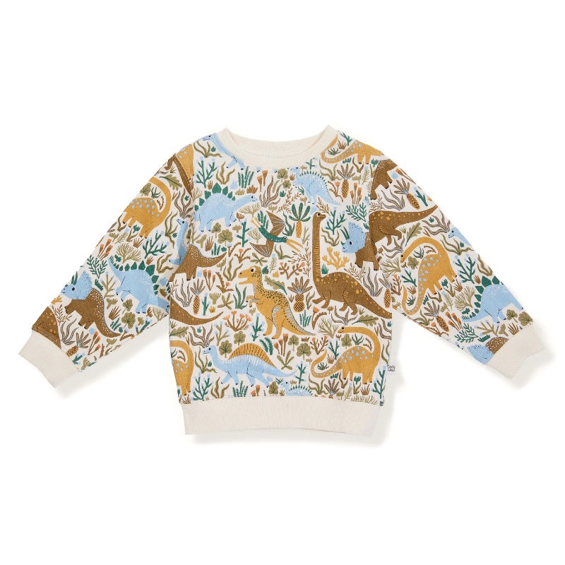 Goldie And Ace Terry Relaxed Sweater - Dino Roar Blue