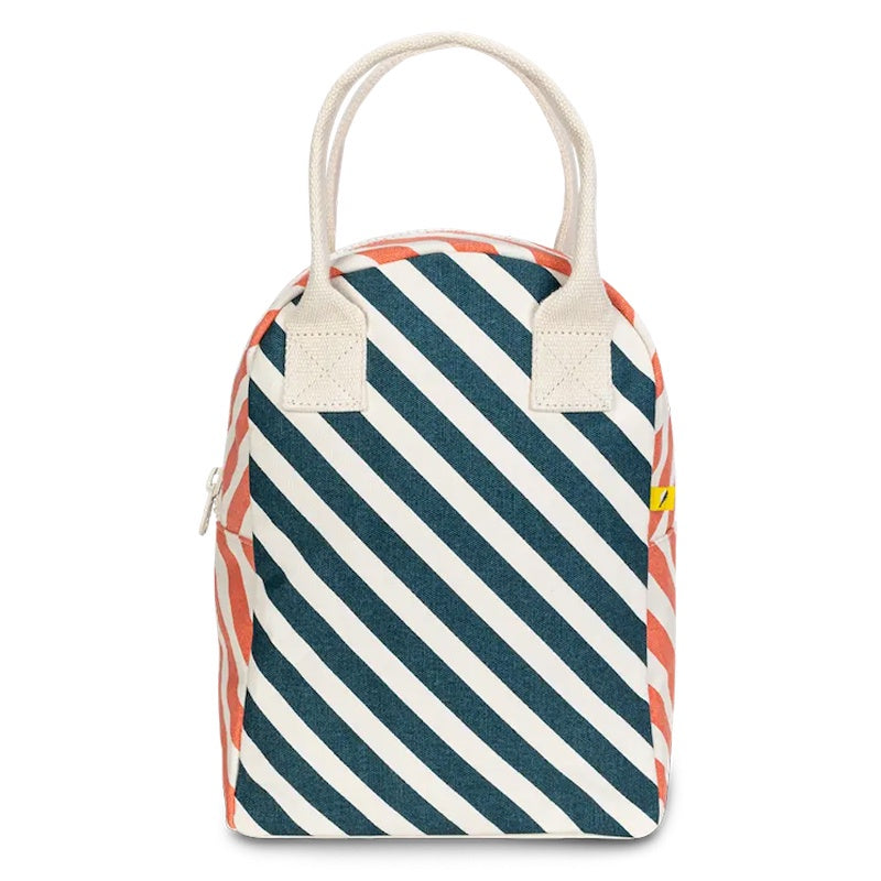 Fluf Zipper Lunch Bag - Stripe Teal/Apricot