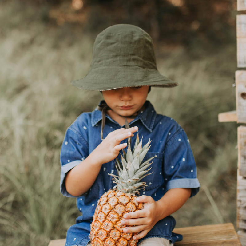 Bedhead Kids Reversible Sunhat - Explorer Bark/Olive