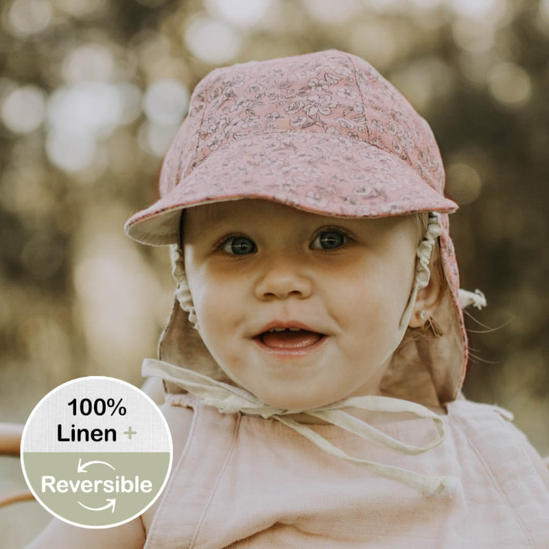 Bedhead 'Lounger' Baby Reversible Flap Sun Hat - Florence Flax