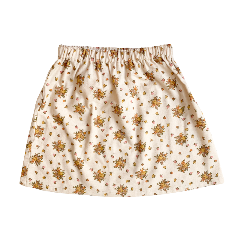 Shorties Floral Skirt - Beige With Mustard Flowers