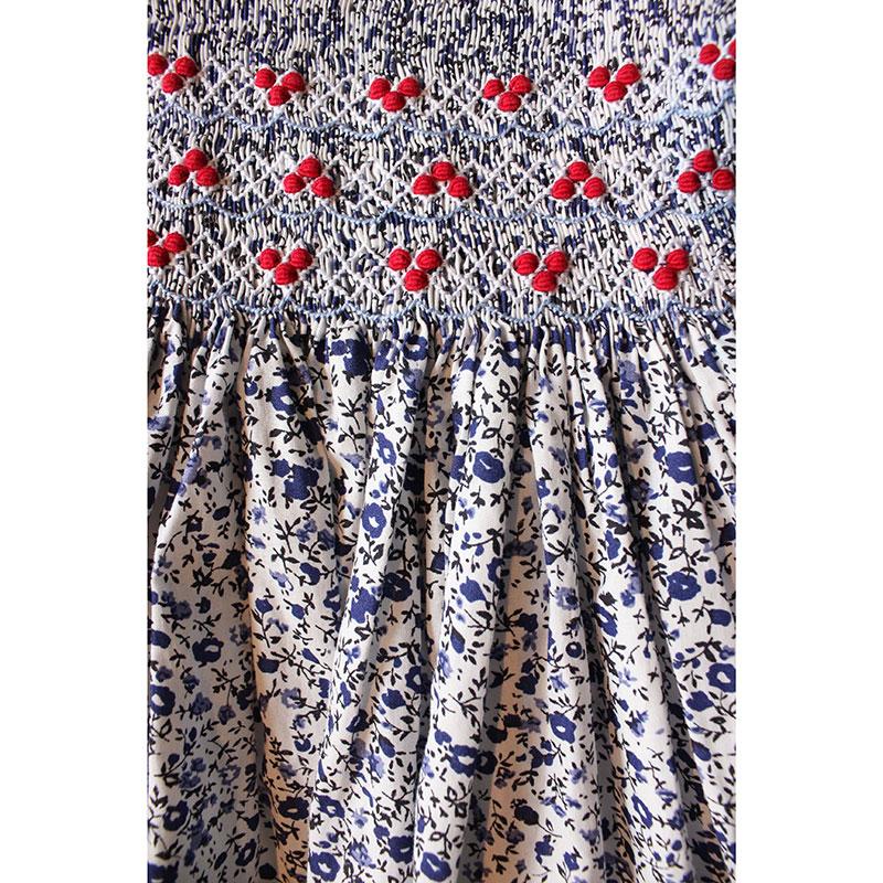 Handmade traditional Smocked Dress - Blue Floral