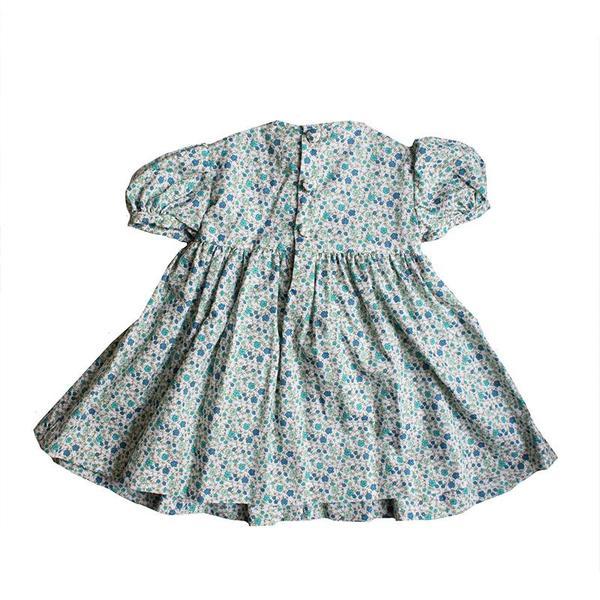 Meleze Hand Smock Dress - Blue Floral Geometric