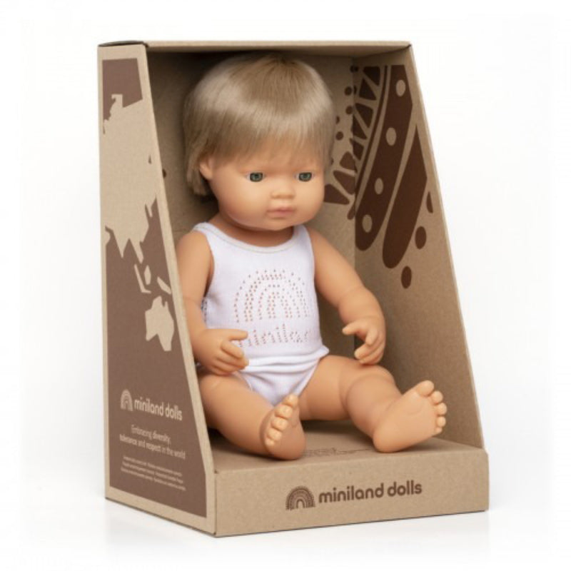 Miniland Doll 38cm - Dark Blond Caucasian Boy