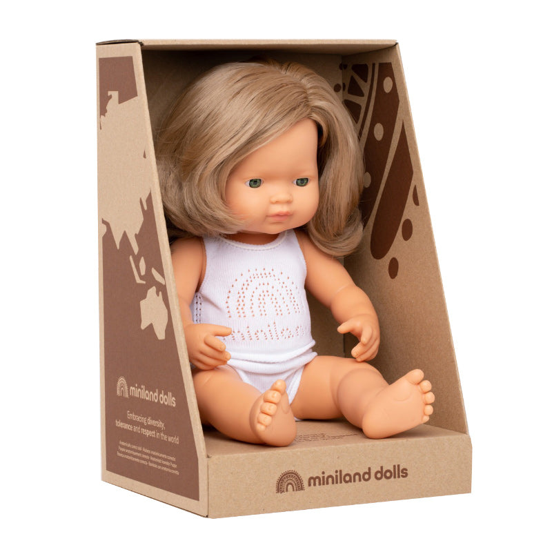 Miniland Doll 38cm - Dark Blonde Cauc. Girl