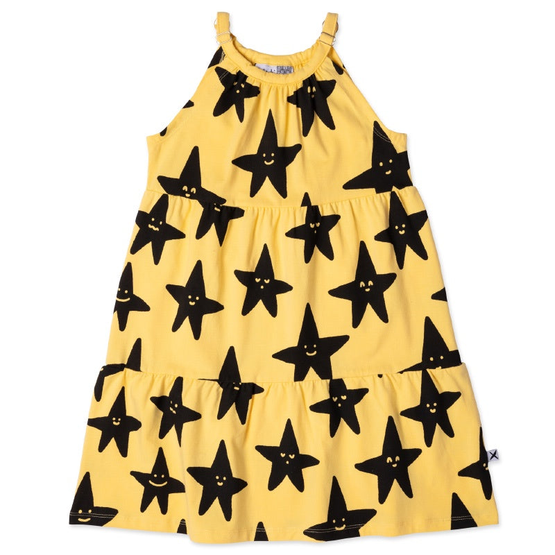 Minti Happy Stars Dress - Dull Yellow