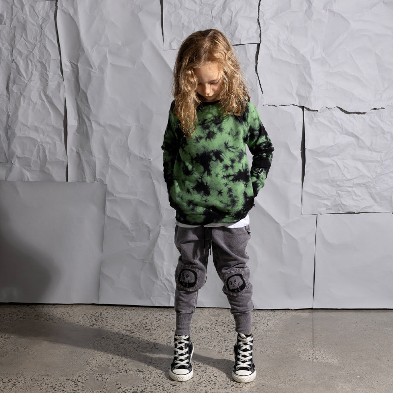 Minti Friendly Skulls Patch Trackies - Grey Wash