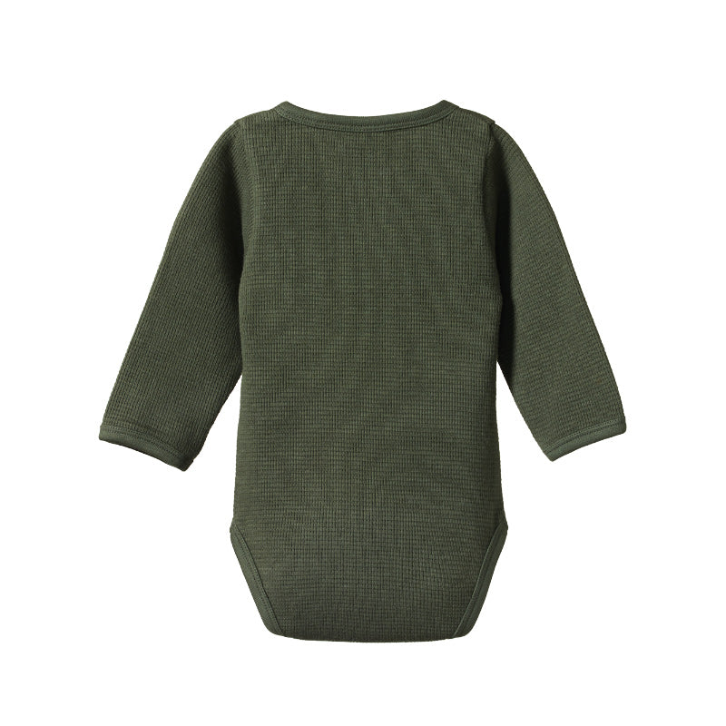 Nature Baby Henley LS Bodysuit Waffle - Thyme