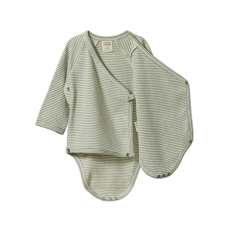 Nature Baby LS Kimono Bodysuit - Nettle Pinstripe