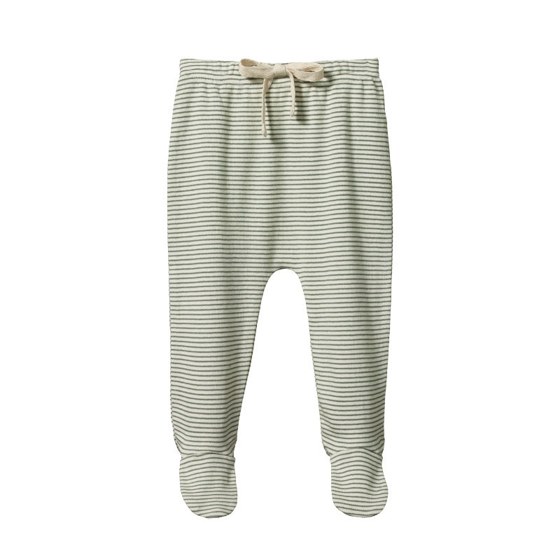 Nature Baby Footed Rompers - Nettle Pinstripe