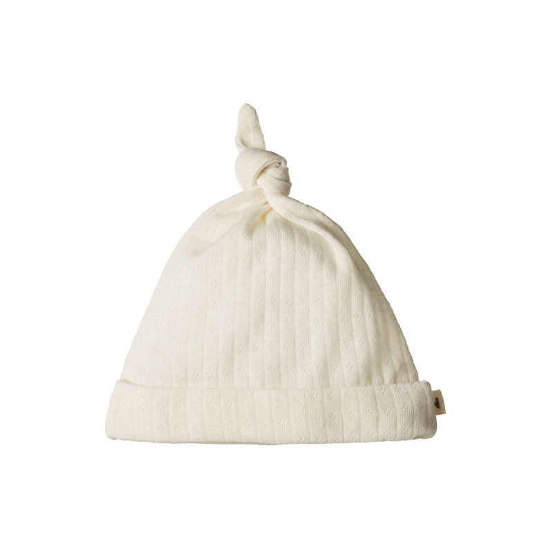 Nature Baby Merino Knotted Beanie Pointelle - Natural
