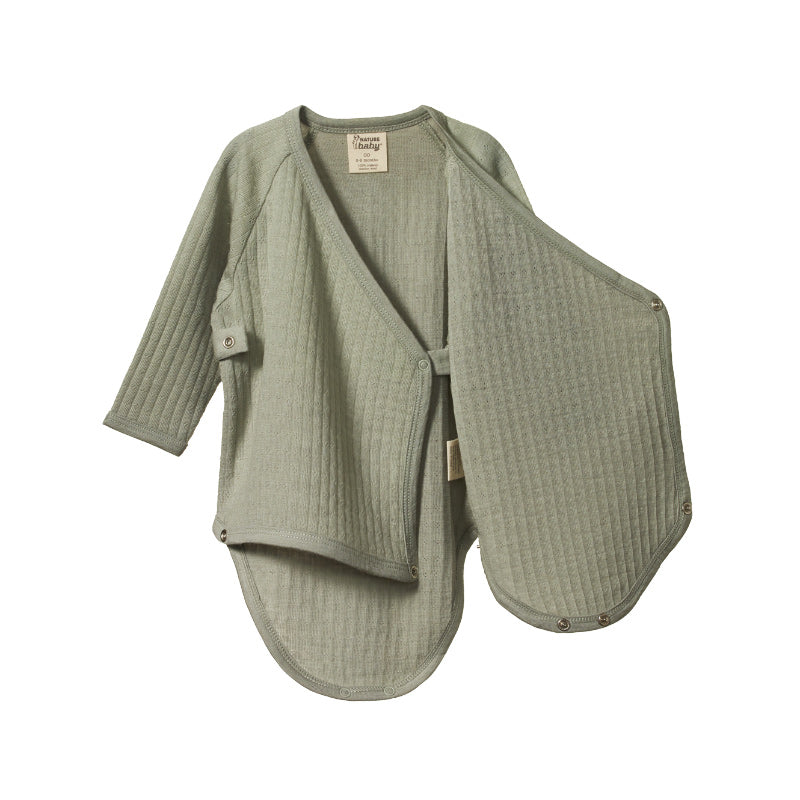 Nature Baby LS Kimono Bodysuit Merino Pointelle - Seedling