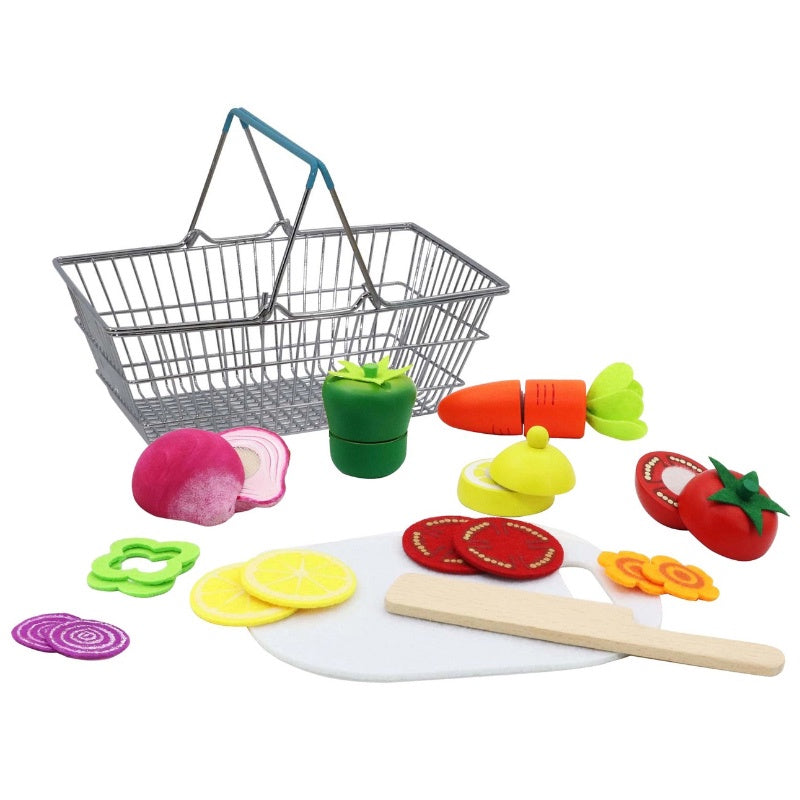 Wooden Cutting Vegetables In Metal Basket