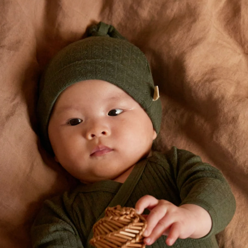 Nature Baby Merino Knotted Beanie Pointelle - Thyme