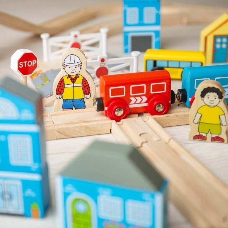 Wooden Town And Country Train Set