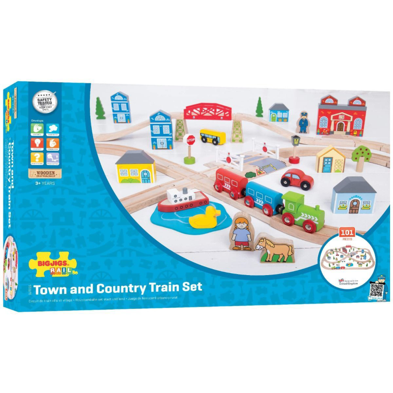 Wooden Town And Country Train Set