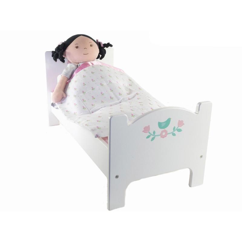 Mentari Dolls Bed with floral details , white wood bed for Dolls