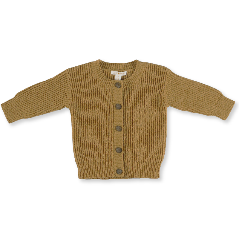 Grown Ribbed Slub Yarn Cardigan - Harvest Gold