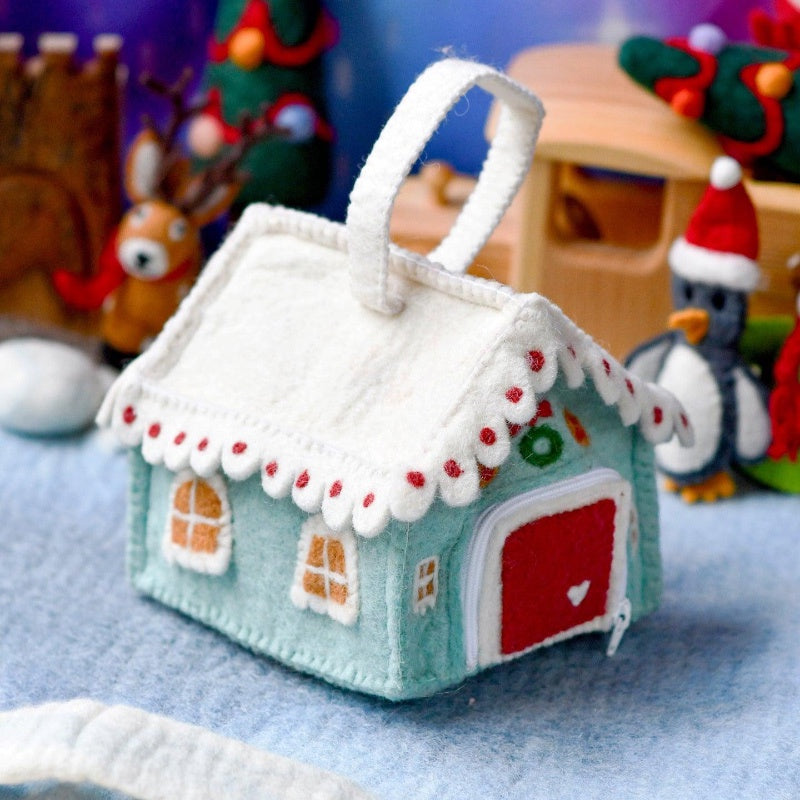 Felt Gingerbread House Bag - Blue