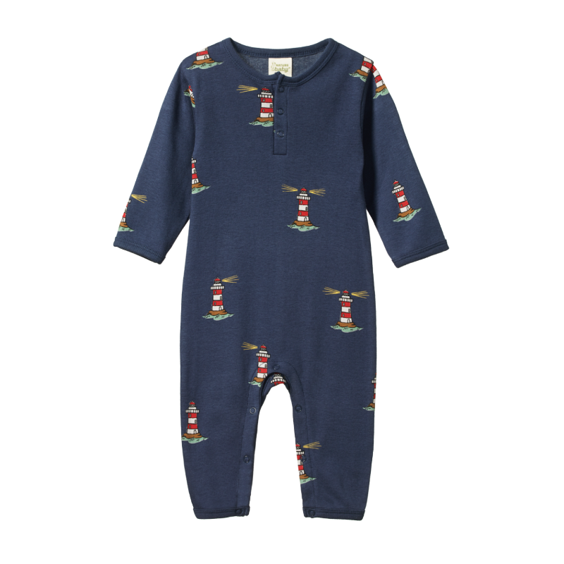 Nature Baby Henley Pyjama Suit - Lighthouse Night
