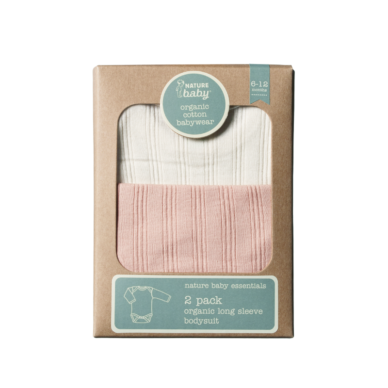Nature Baby LS Bodysuit Derby 2PK - Natural/Rose Bud